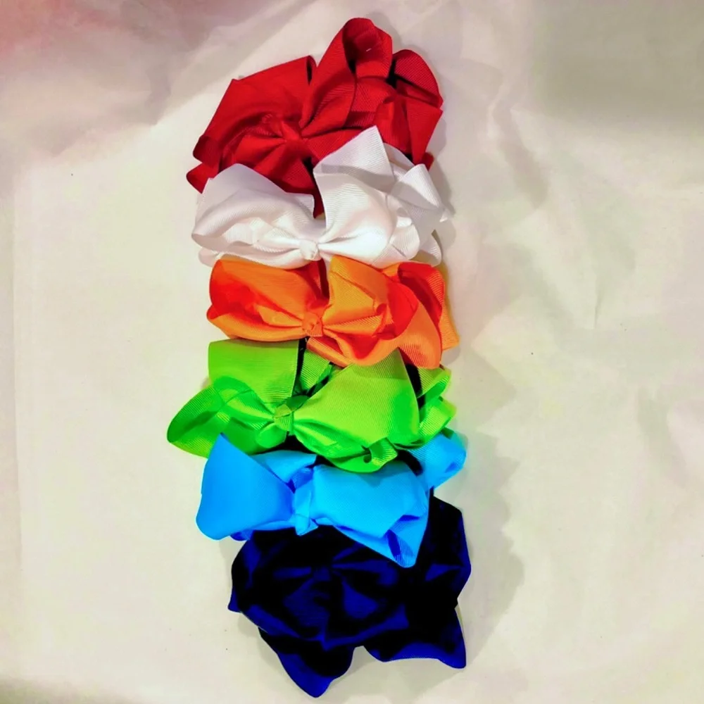 30 Rainbow Color Hair Bows - 6 inch Grosgrain Bows with Alligator Clips
